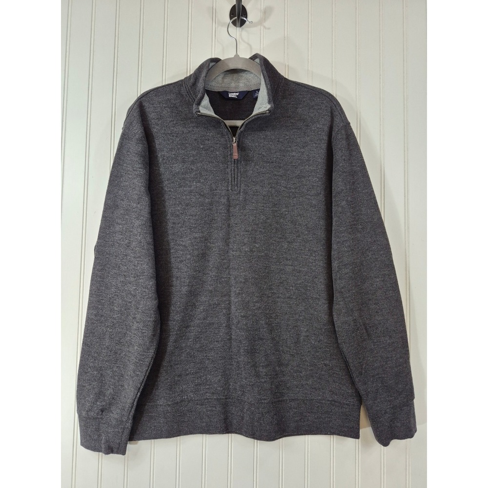 Lands End Mens Quarter Zip Pullover Sweater Gray Heather L 42-44 Cotton Blend - Picture 1 of 10